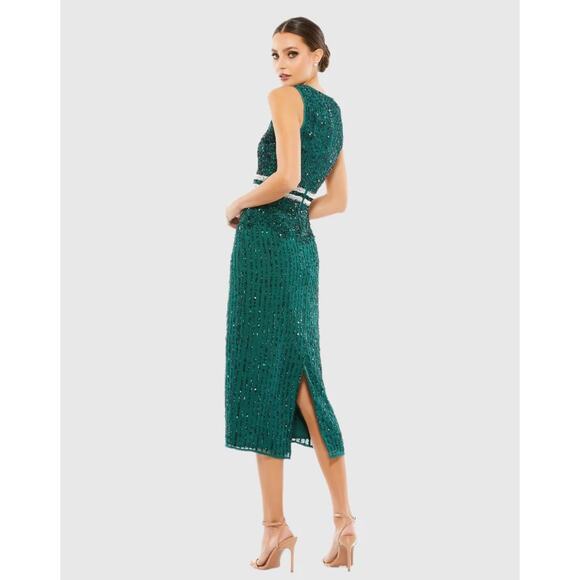 Mac Duggal Beaded Midi Sheath Dress 10509 | NWT Deep Emerald Sz 2 Cocktail Gown - Picture 3 of 7